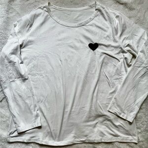 White Long Sleeve Shirt with Black Heart
